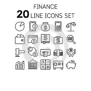 Vector illustration of thin line icons for finance.
