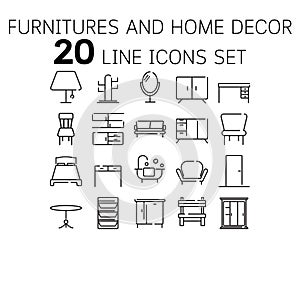 Vector illustration of thin line icons for Furnitures and Decor