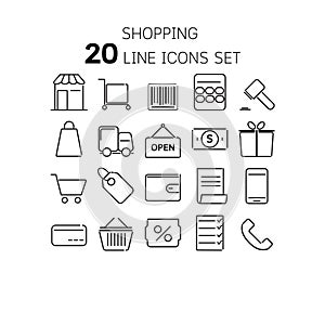 Vector illustration of thin line icons for shopping.