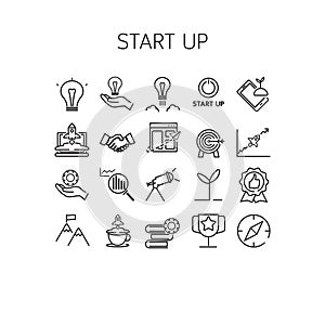 Vector illustration of thin line icons for Start up.