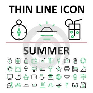 Vector illustration of thin linear icon set summer , suitable for website, mobile apps, business, travel, holiday and more.