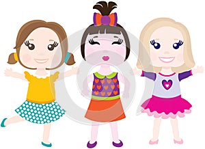 Vector illustration of three little smiling girls