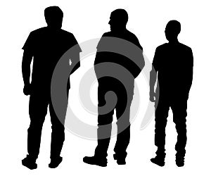 Vector illustration of three men sillouettes on the white background. Vector cartoon realistic people illustartion photo