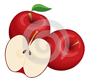 Vector illustration of three red apples