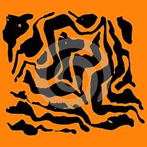 Vector illustration tiger print pattern. Orange and black hand drawn background.