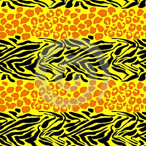 Vector illustration tiger print seamless pattern. Orange and yellow hand drawn leopard background.