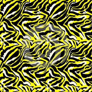 Vector illustration tiger print seamless pattern. Yellow hand drawn background.