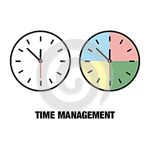 Vector illustration for time management and solution. Clock. Businnes