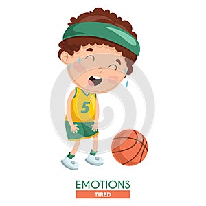 Vector Illustration Of Tired Kid Emotion