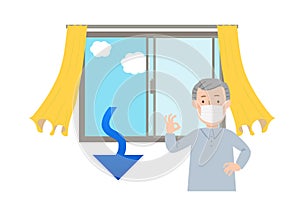 Vector illustration to ventilate by opening a grandpa and a window in which the mask