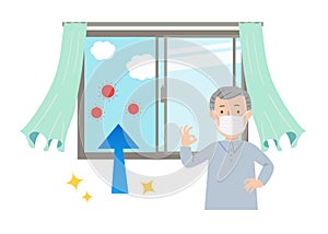 Vector illustration to ventilate by opening a grandpa and a window in which the mask