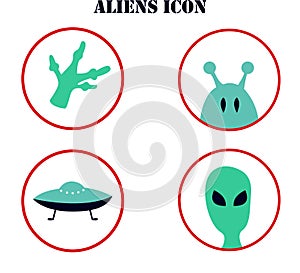 Vector illustration on the topic of ufology: ufo, aliens. Figure made in the form of icon. photo