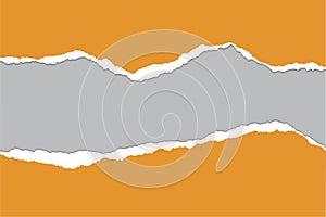 Vector illustration of torn orange paper with gray background isolated on white background suitable for text