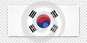 Vector illustration of torn paper banner with flag of South Korea on transparent background