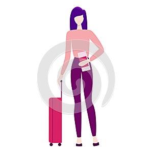 Vector illustration of tourist with laggage and handbag.