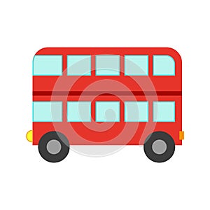 Vector illustration of a toy car in a flat style. Icon of a double deck bus. Logo design