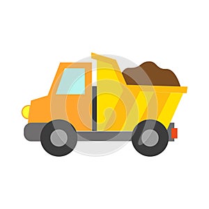 Vector illustration of a toy car in a flat style. Icon of a dump truck. Logo design