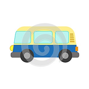 Vector illustration of a toy car in a flat style. Icon of a retro minivan. Logo design