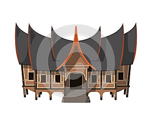 Vector illustration of a traditional Indonesia Rumah Gadang house in cartoon style isolated on white background. photo