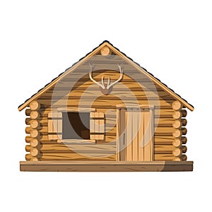 Vector illustration of a traditional log cabin in cartoon style isolated on white background.