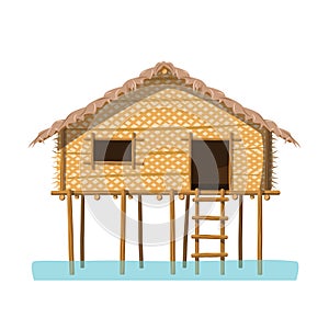 Vector illustration of a traditional Malaysia Sama Bajau Sea house in cartoon style isolated on white background.