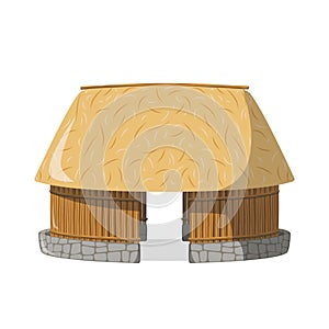 Vector illustration of a traditional Maya Palapa house in cartoon style isolated on white background.