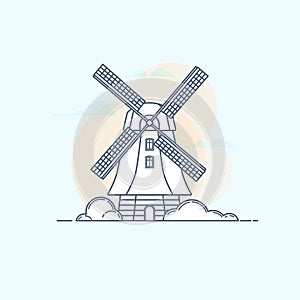 Vector illustration of traditional rural windmill in linear style