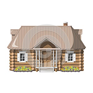 Vector illustration of a traditional Russia Dacha house in cartoon style isolated on white background.