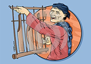 vector illustration of a traditional sundanese angklung musical instrument player