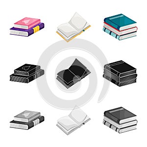 Vector illustration of training and cover symbol. Collection of training and bookstore  stock vector illustration.