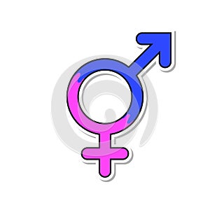 Vector illustration. Transgender or hermaphrodite symbol. Gender pictogram. Cartoon sticker in comic style with contour.