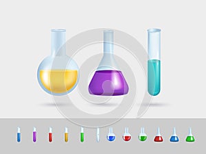 Vector illustration of a transparent conical flask with a narrow neck of glass filled with purple liquid highlighted on