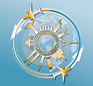 Vector illustration of travel famous monuments around world