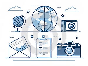 Vector illustration of a travel related items, AI generated