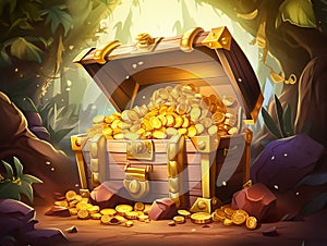 vector illustration of treasure chest full of gold