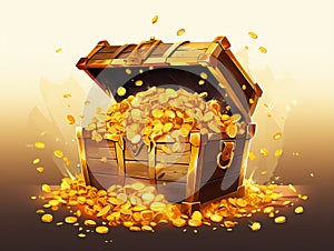 vector illustration of treasure chest full of gold