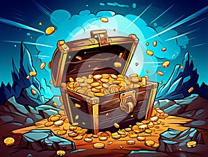 vector illustration of treasure chest full of gold