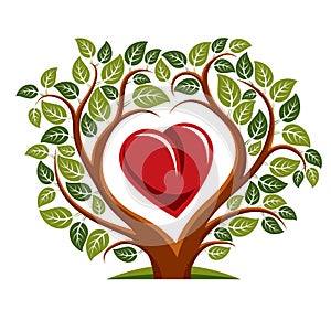 Vector illustration of tree with branches in the shape of heart