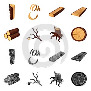 Vector illustration of tree and raw symbol. Set of tree and construction stock symbol for web.
