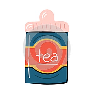 Vector illustration with trendy cartoon isolated tea metal tea box