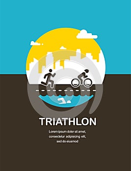 Vector illustration for triathlon poster, flat design.