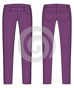 Fashion technical colored sketch of jeans in vector graphic