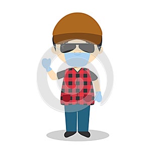 Vector illustration of a trucker with surgical mask and latex gloves as protection against a health emergency