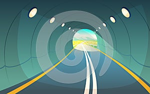 Vector illustration of tunnel, highway. Underground road.
