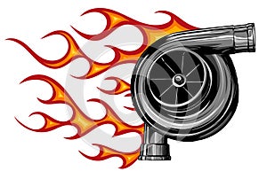 Vector illustration turbo charger with flames image