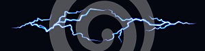 Vector Illustration of Two Abstract Electic Thunderbolts on Black Background. Power Energy Charge Thunder Shock