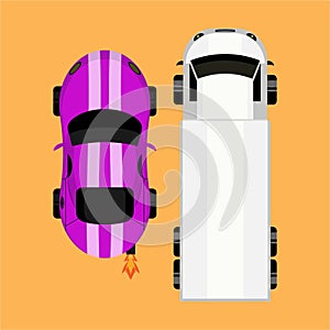 vector illustration of two cars of different types.