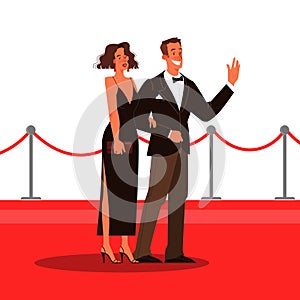 Vector illustration of two celebrity on the red carpet