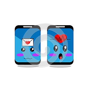 Vector illustration two cellphone, envelope and heart.