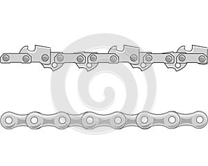 Vector illustration two chains from bicycle and chainsaw